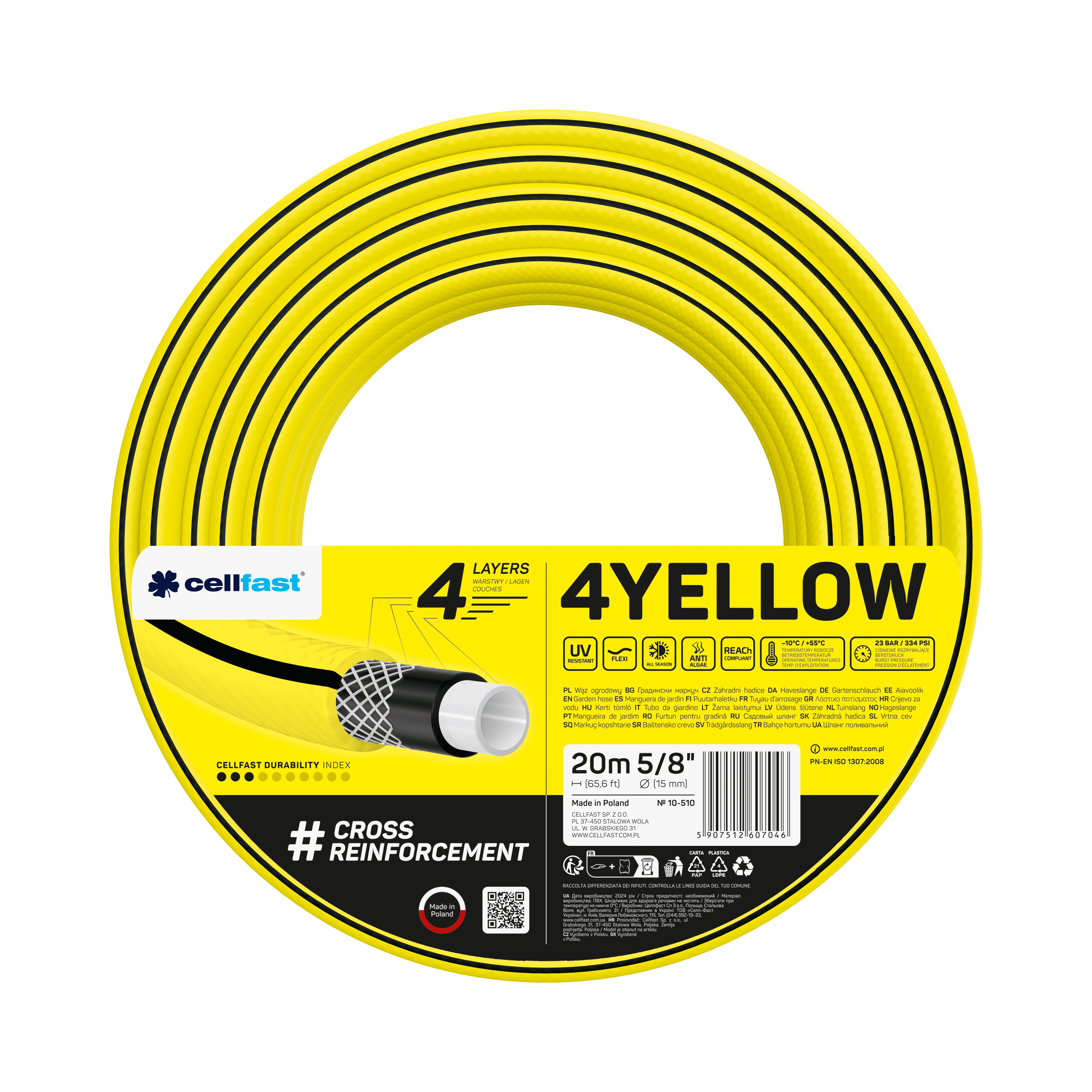 Cellfast 4-lagiger Gartenschlauch 4YELLOW 5/8" 20 m Cellfast 4-lagiger Gartenschlauch 4YELLOW 5/8" 20 m