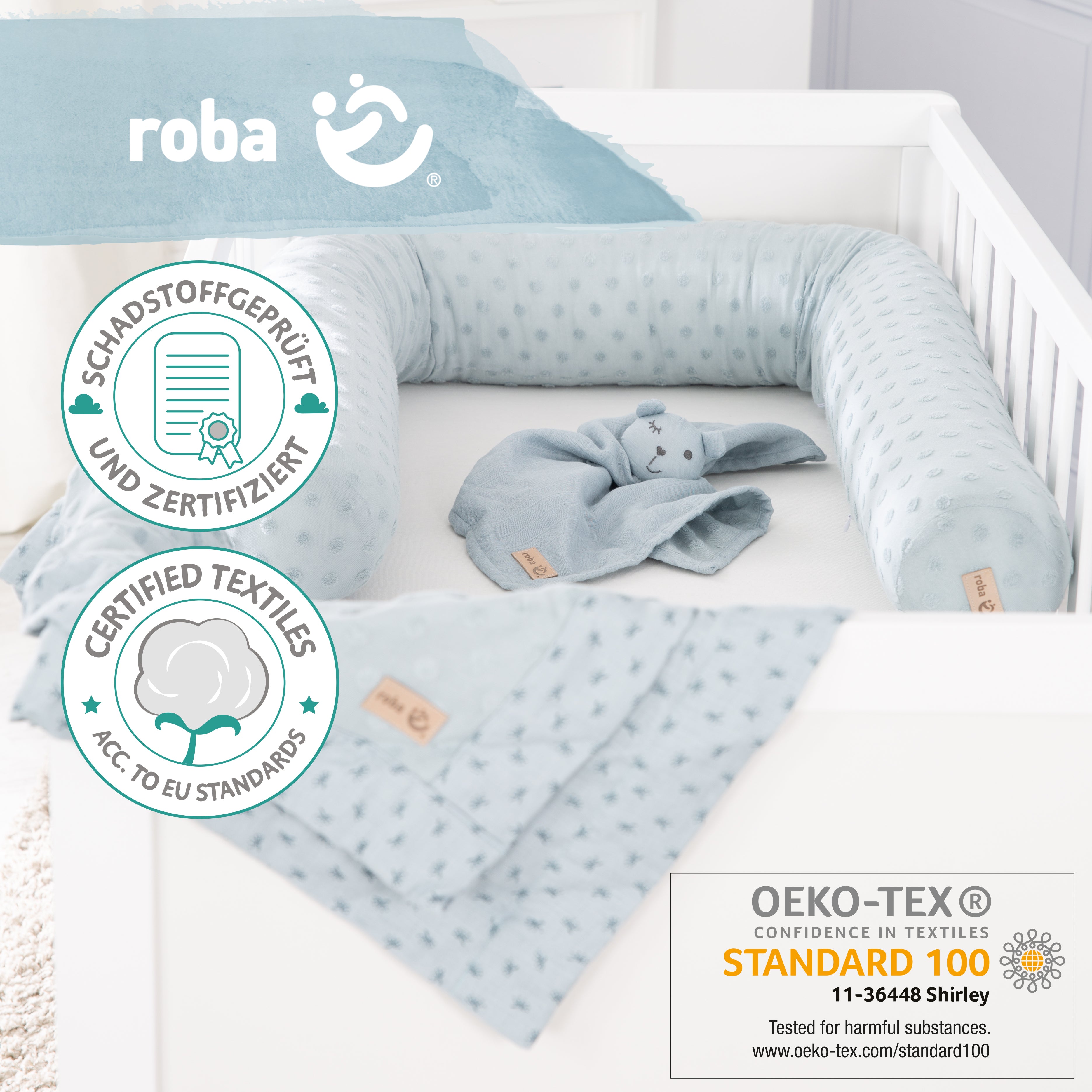 Roba 228S03T3 Geschenkset Baby Kuscheln & Spielen türk hell blau – Heim Textilien - Bild 2 Roba 228S03T3 Geschenkset Baby Kuscheln & Spielen türk hell blau – Heim Textilien - Produktbild 2