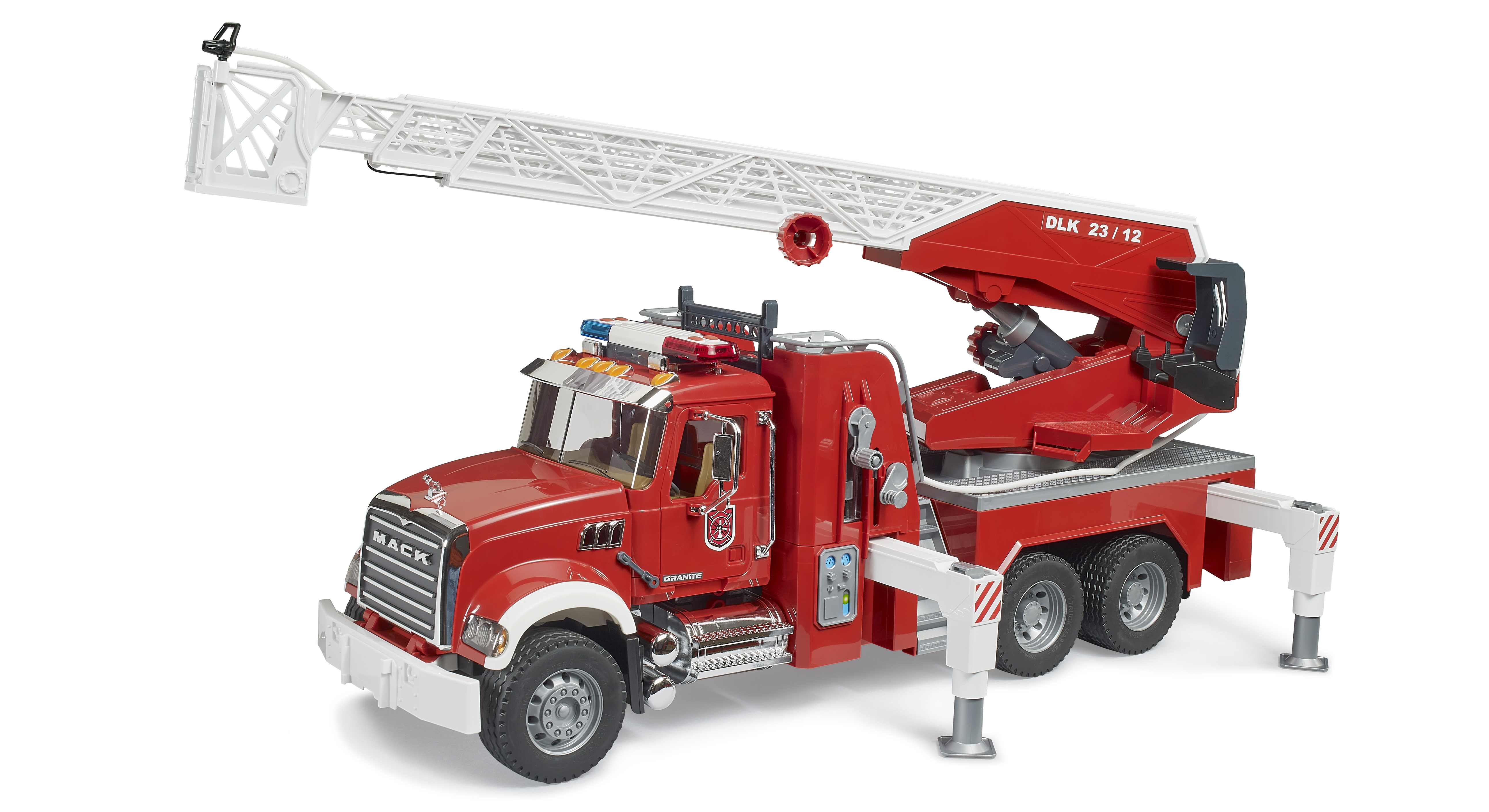 BRUDER 02821 - MACK Granite Feuerwehrleiterwagen mit Pumpe BRUDER 02821 - MACK Granite Feuerwehrleiterwagen mit Pumpe