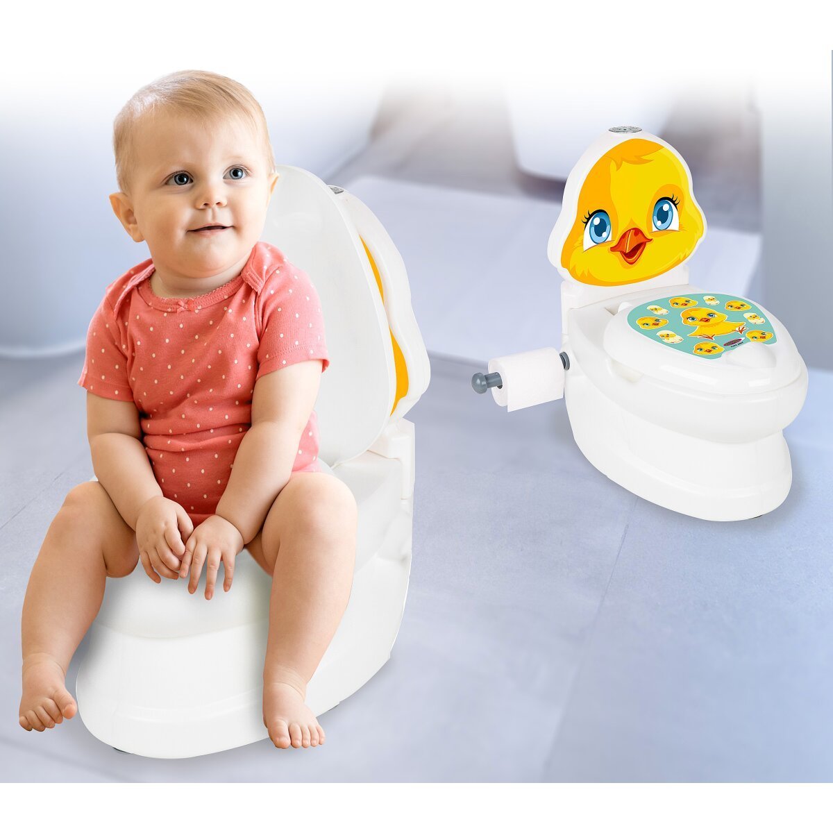 JAMARA Meine kleine Toilette Küken mit Spülsound und Toilettenpapierhalter ab 18 Monaten