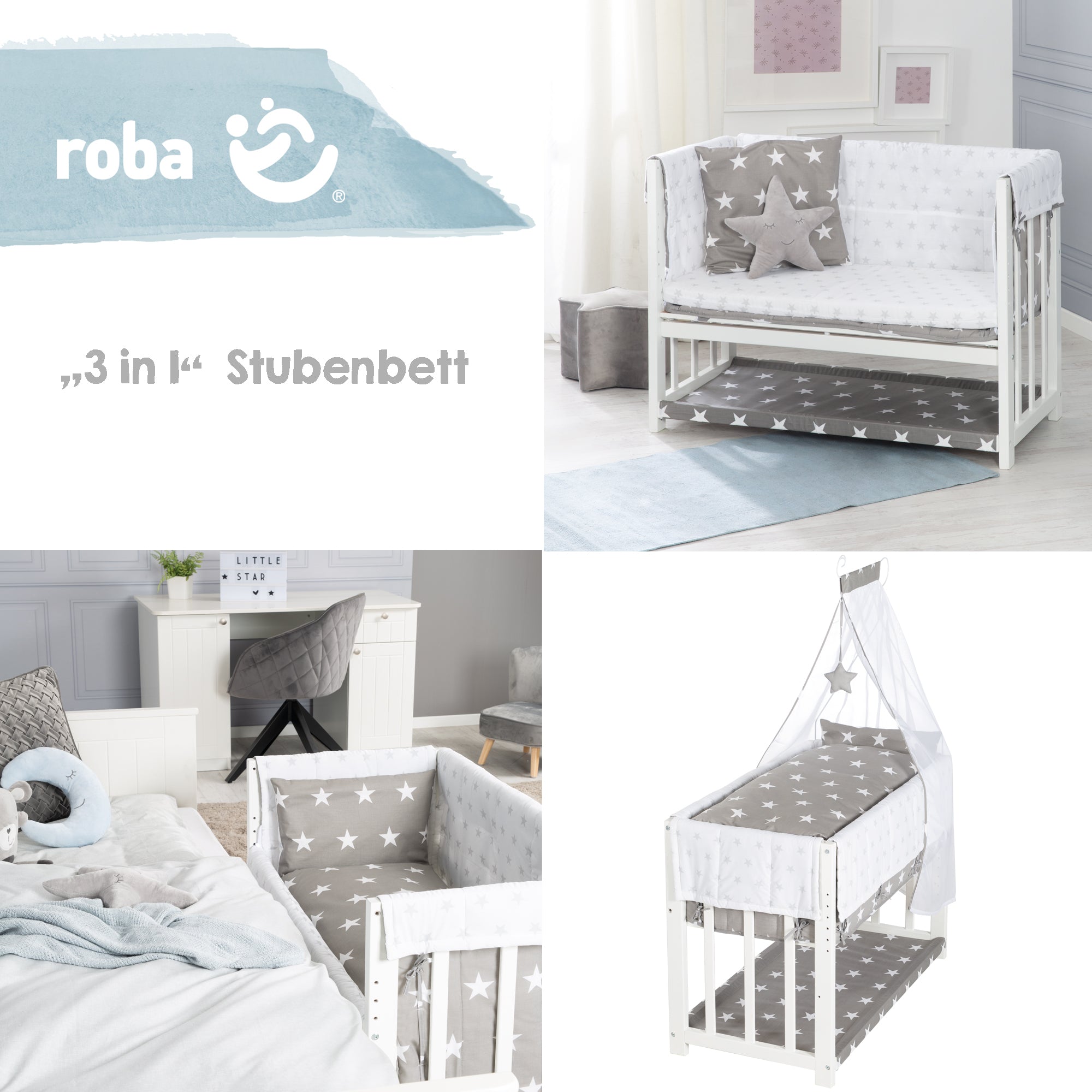 Roba 289153WEV190 Stubenbett 3in1 Little Stars weiß – Stubenbetten - Bild 3 Roba 289153WEV190 Stubenbett 3in1 Little Stars weiß – Stubenbetten - Produktbild 3