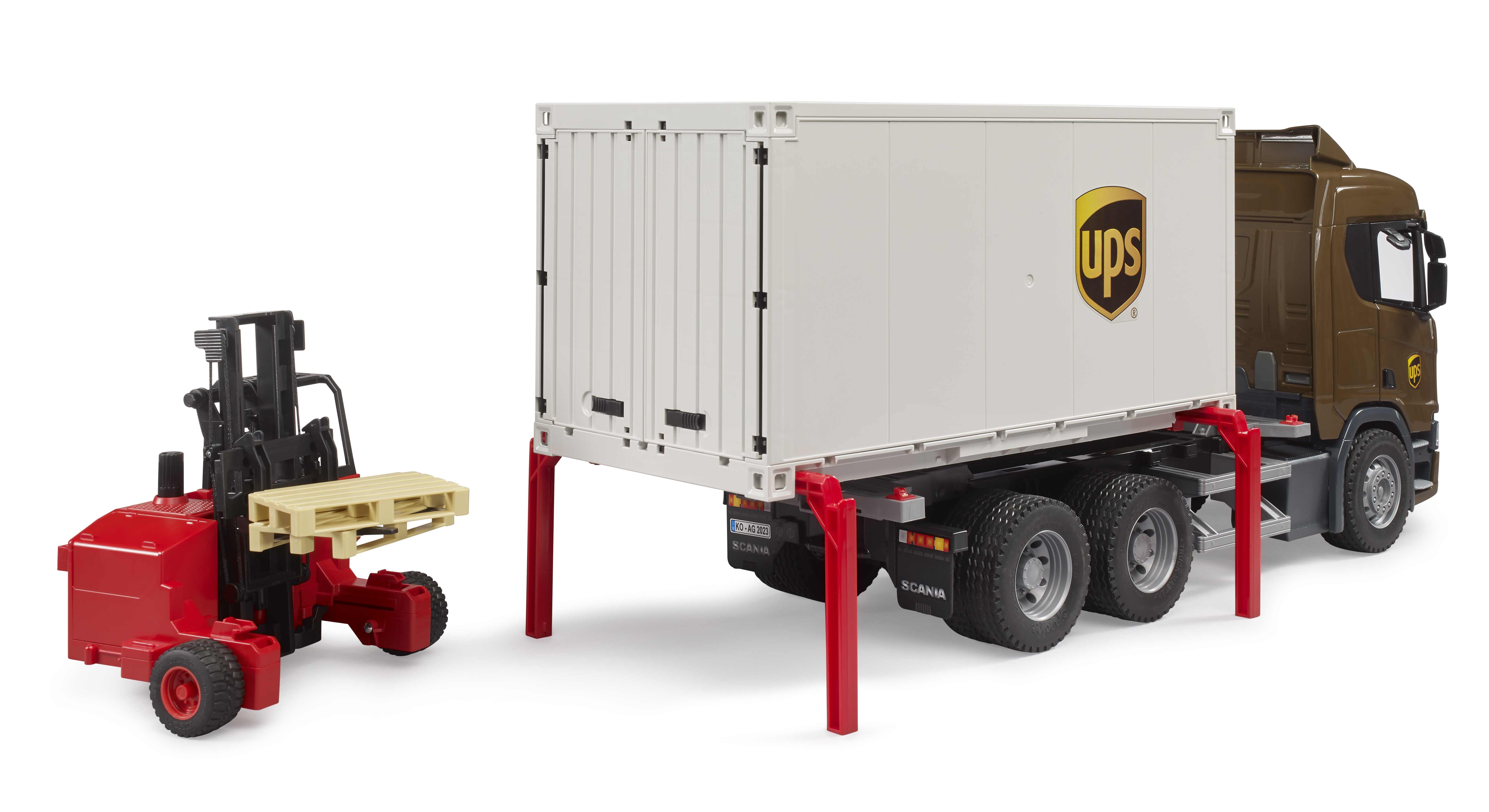 BRUDER 03582 - Scania Super 560R UPS Logistik-LKW mit Mitnahmestapler - Bild 4 BRUDER 03582 - Scania Super 560R UPS Logistik-LKW mit Mitnahmestapler - Bild 4