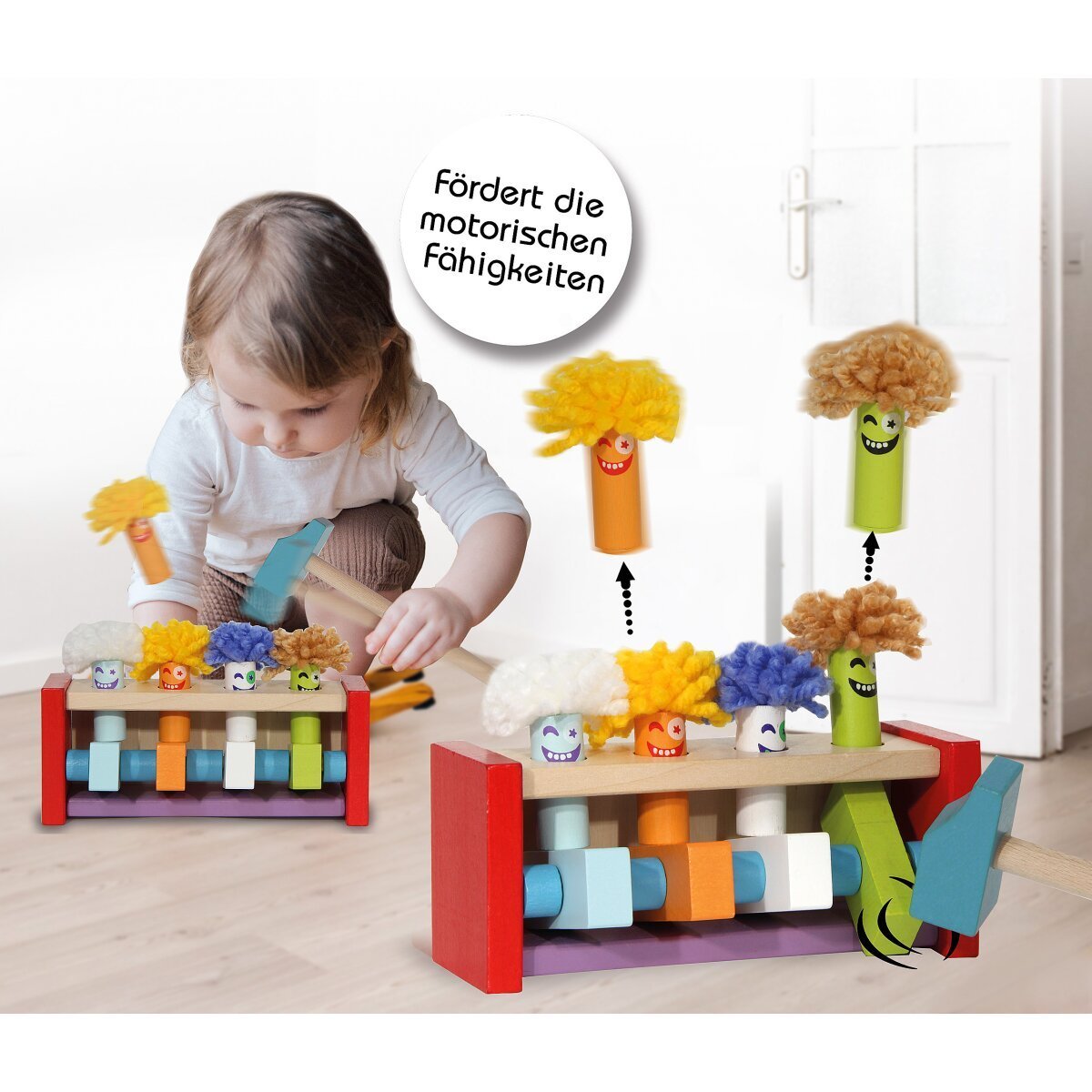 JAMARA Holzspielzeug Kidiwood Klopfbank Flying Clowns 6tlg. ab 24 Monaten