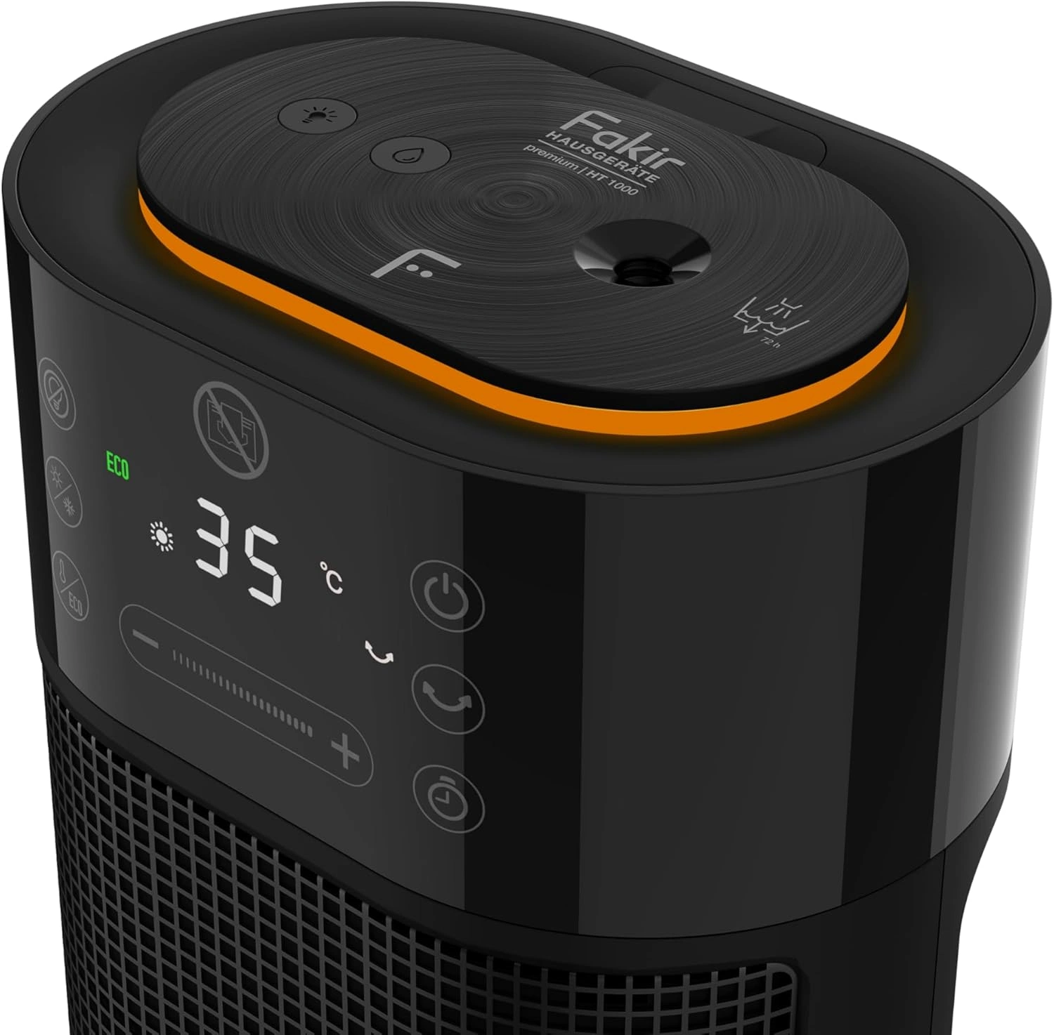 FAKIR Premium HT 1000 Tower Heizlüfter – 2000 W Heizleistung mit Luftbefeuchter, Fernbedienung, Schwarz