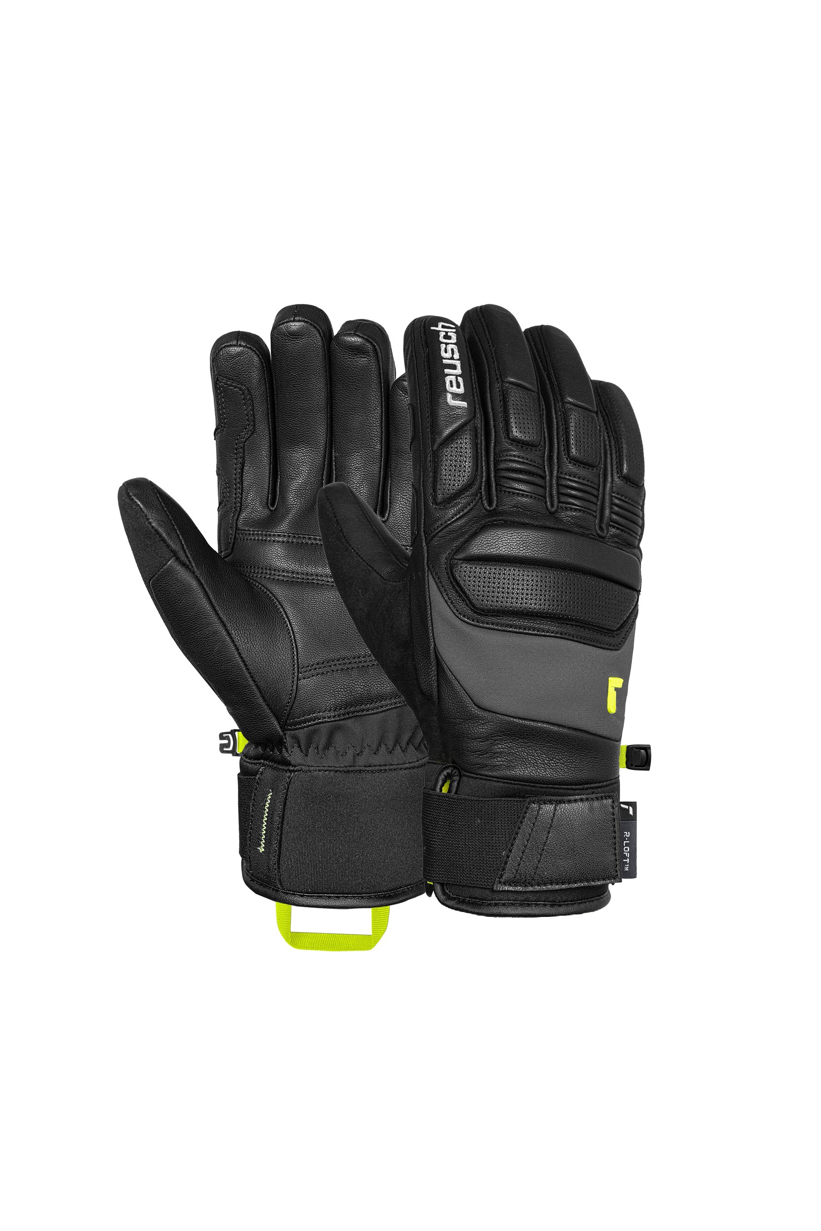 Reusch Profi SL Unisex Skihandschuh Schwarz/Granit/Gelb