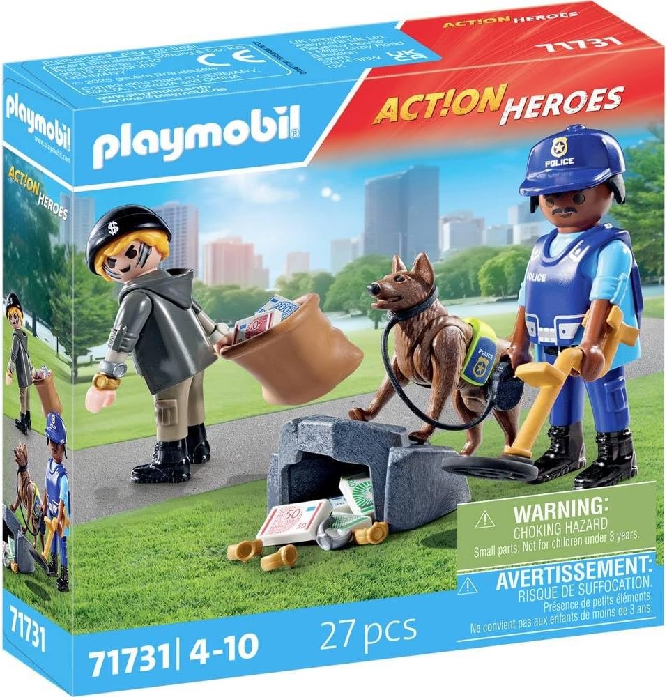 PLAYMOBIL 71731 - Action Heroes: Spurensuche mit Hund Person, Tasse, Einwegbecher