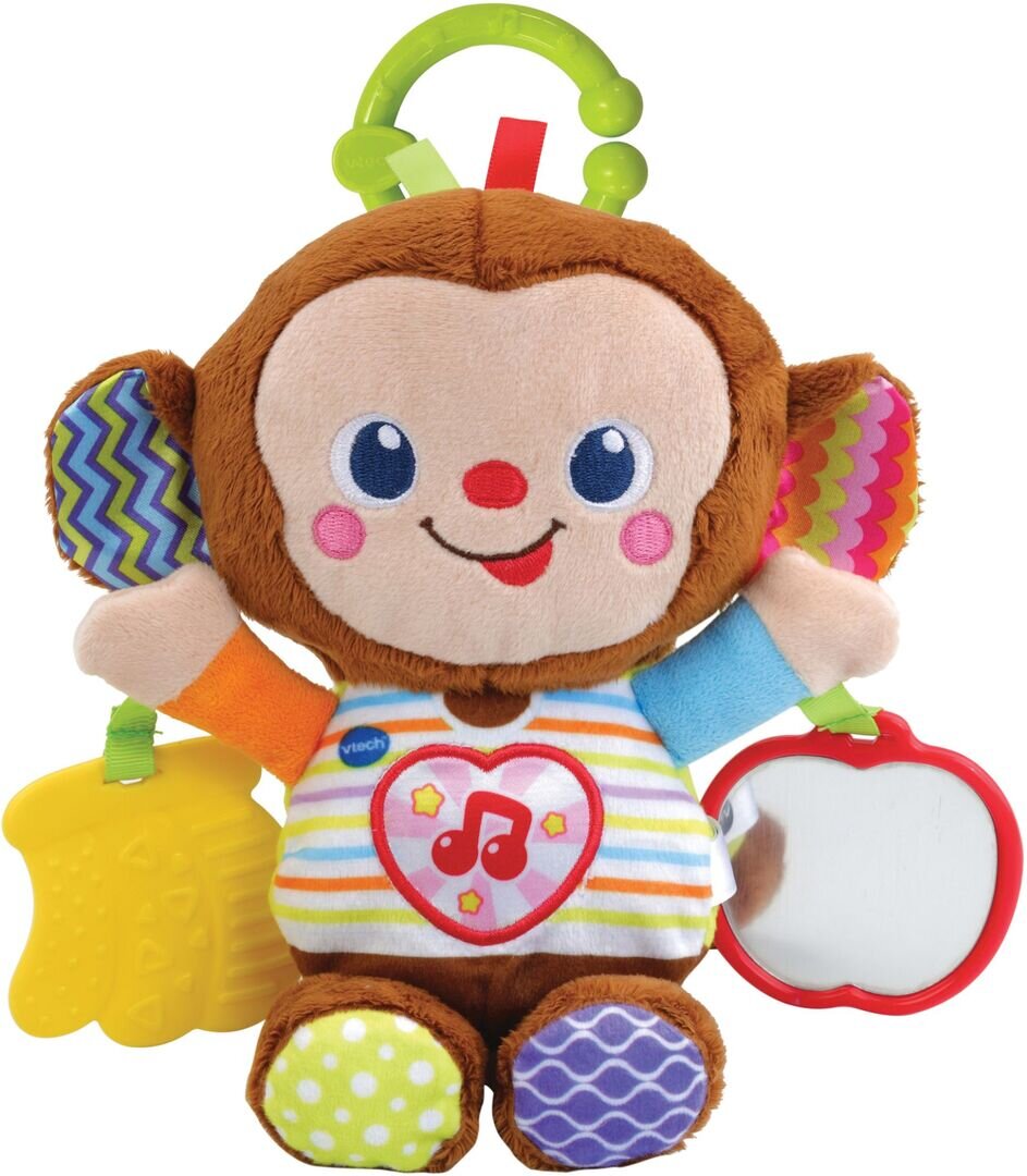 VTech Babyäffchen interaktive Kuschelfigur mit Musik & Zahnhilfe, 3 24 Monate VTech Babyäffchen mit leuchtender Herz-Taste, Beißelement, Spiegel, 3 gesungenen Liedern und 15 Melodien, Bewegungssensor, versch. Oberflächen fördert Tastsinn & Motorik, ab 3 Monaten,