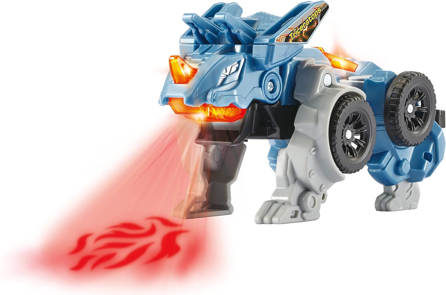 VTech Switch & Go Dinos Fire-T-Rex 2-in-1 Dino-Transformer mit Licht & Sound, ab 3 Jahren VTech Switch & Go Dinos Fire-T-Rex: transformierbarer Dino/Auto mit LCD-Animation, feuerspuckenden Lichtprojektionen Dino/Auto, Dinosaurerstimme & Soundeffekten, Lautstärkeregler, kindersicheres Batteriefach, ab 3 Jahren,