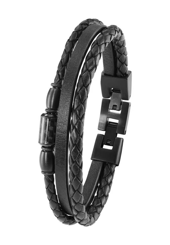 s.Oliver Armband aus Leder & Carbon-Beads Edelstahl Klappverschluss 20+15 cm Herren 2022637 s.Oliver, Armband, aus, Leder, &, Carbon-Beads, Edelstahl, Klappverschluss, 20+15, cm, Herren, 2022637