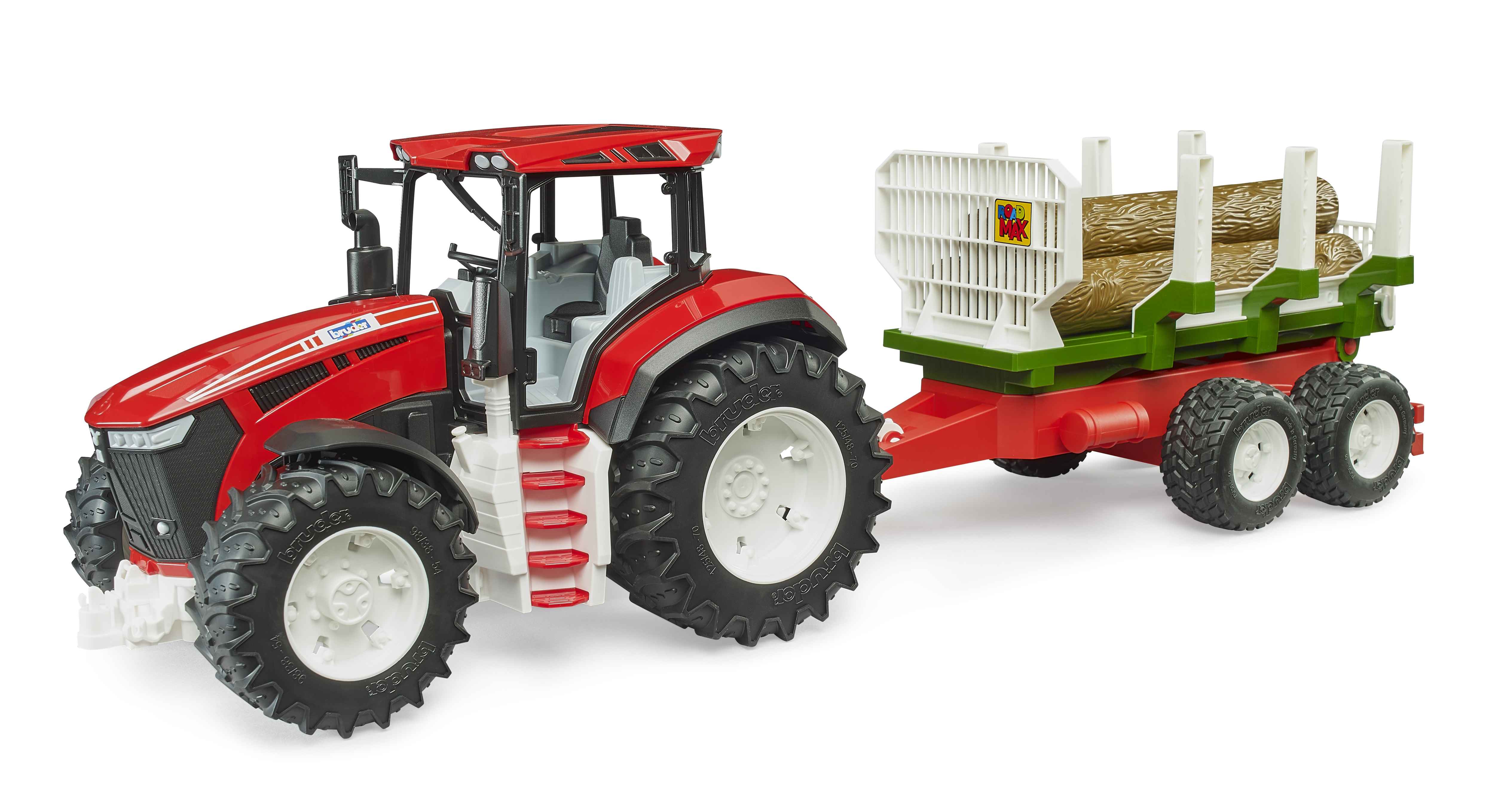 BRUDER 03453 - Roadmax Traktor mit Rückeanhänger und 3 Baumstämmen BRUDER 03453 - Roadmax Traktor mit Rückeanhänger und 3 Baumstämmen