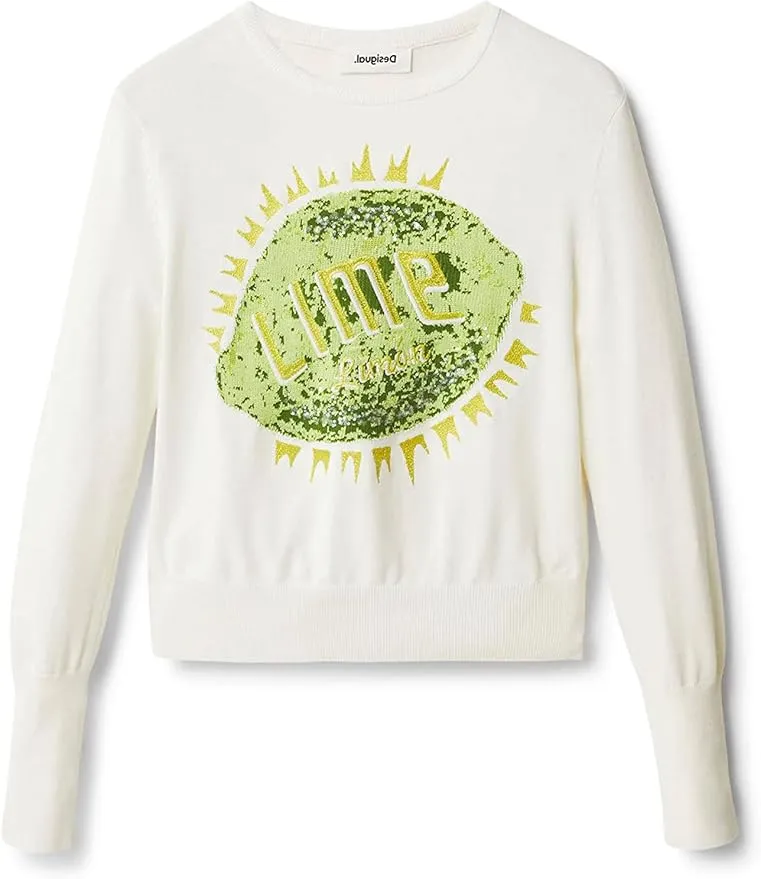 Desigual Damen Pullover - Strickpullover mit „Lime“ Paillettenmotiv 22WWJF311000 GR. S Desigual Damen Pullover - Strickpullover mit „Lime“ Paillettenmotiv 22WWJF311000 GR. S