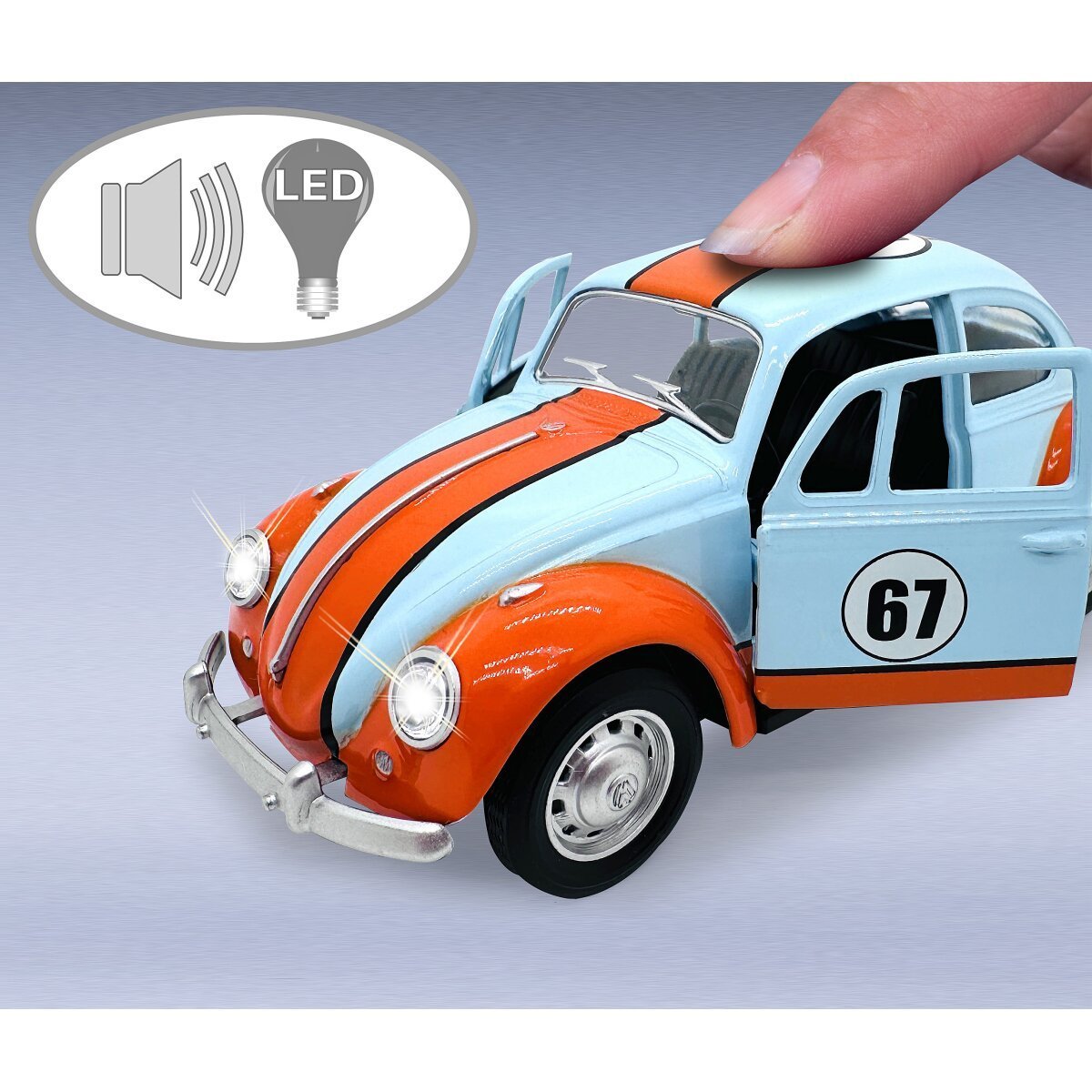 JAMARA Volkswagen Classical Beetle 1967 Diecast 1:28 hellblau inkl. Knopfzellen ab 3 Jahren JAMARA Volkswagen Classical Beetle 1967 Diecast 1:28 hellblau inkl. Knopfzellen ab 3 Jahren