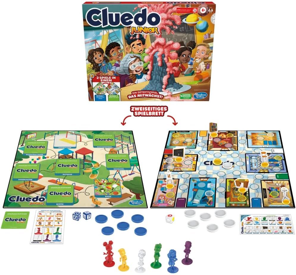 Cluedo Junior, 2-seitiges Spielbrett, 2 Spiele in einem, Detektivspiel für Kinder, Kinderbrettspiel, Junior Spiele Spiel, Person