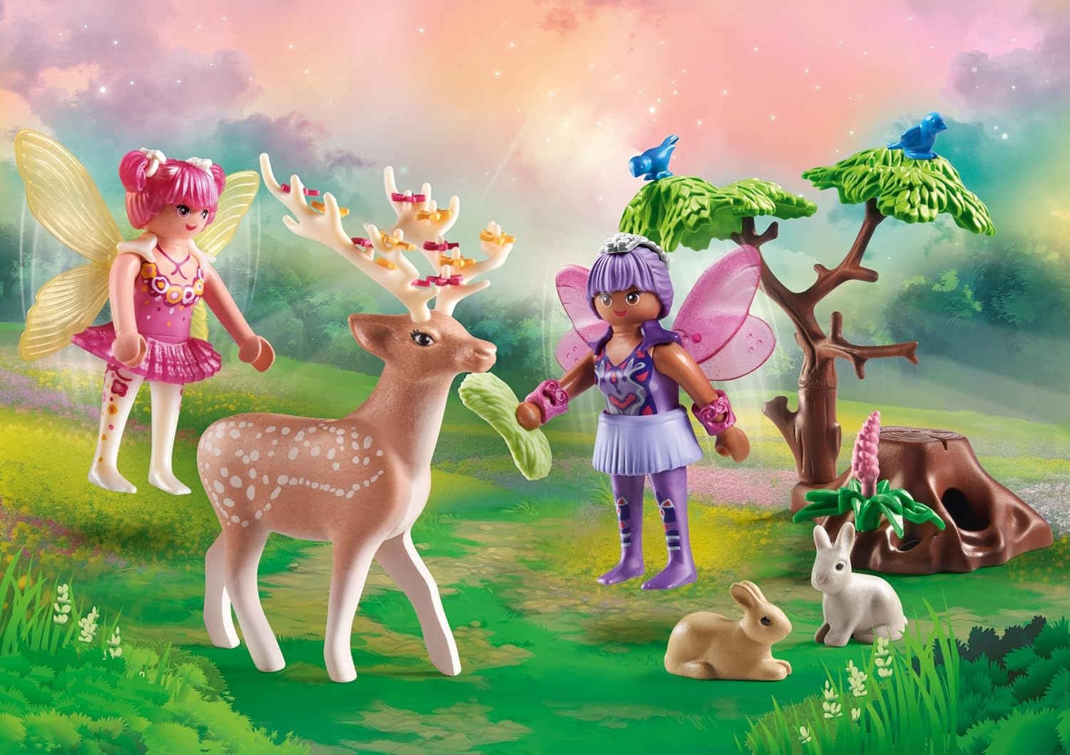 PLAYMOBIL 71800 - Princess Magic: Feen mit süßen Waldtieren & Zubehör Figur, Person, Hirsch, Wildtiere, Puppe
