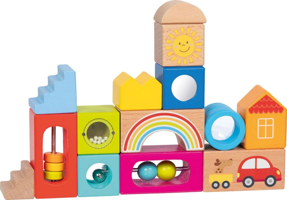 goki Entdeckerbausteine - 14-teiliges Sinnes-Set mit Kaleidoskop, Perlen & Kugeln