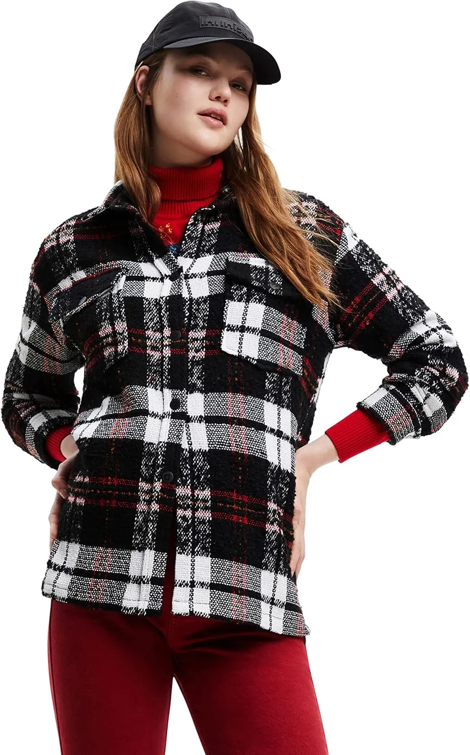 Desigual Damen Jacke - Kariert, Schwarz-Weiß-Rot 22WWEW872000 GR. M Desigual Damen Jacke - Kariert, Schwarz-Weiß-Rot 22WWEW872000 GR. M