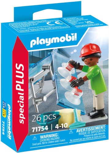 PLAYMOBIL 71754 - Special Plus: Glaser mit Glasscheiben und Zubehör Handschuh, Schutzhelm, Helm, Person, Waschbeckenhahn