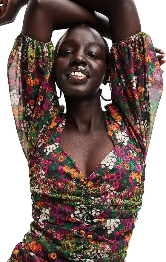 Desigual Damen Kleid - Mehrfarbiges Kleid mit Blumendruck 22WWVW479019 GR. M