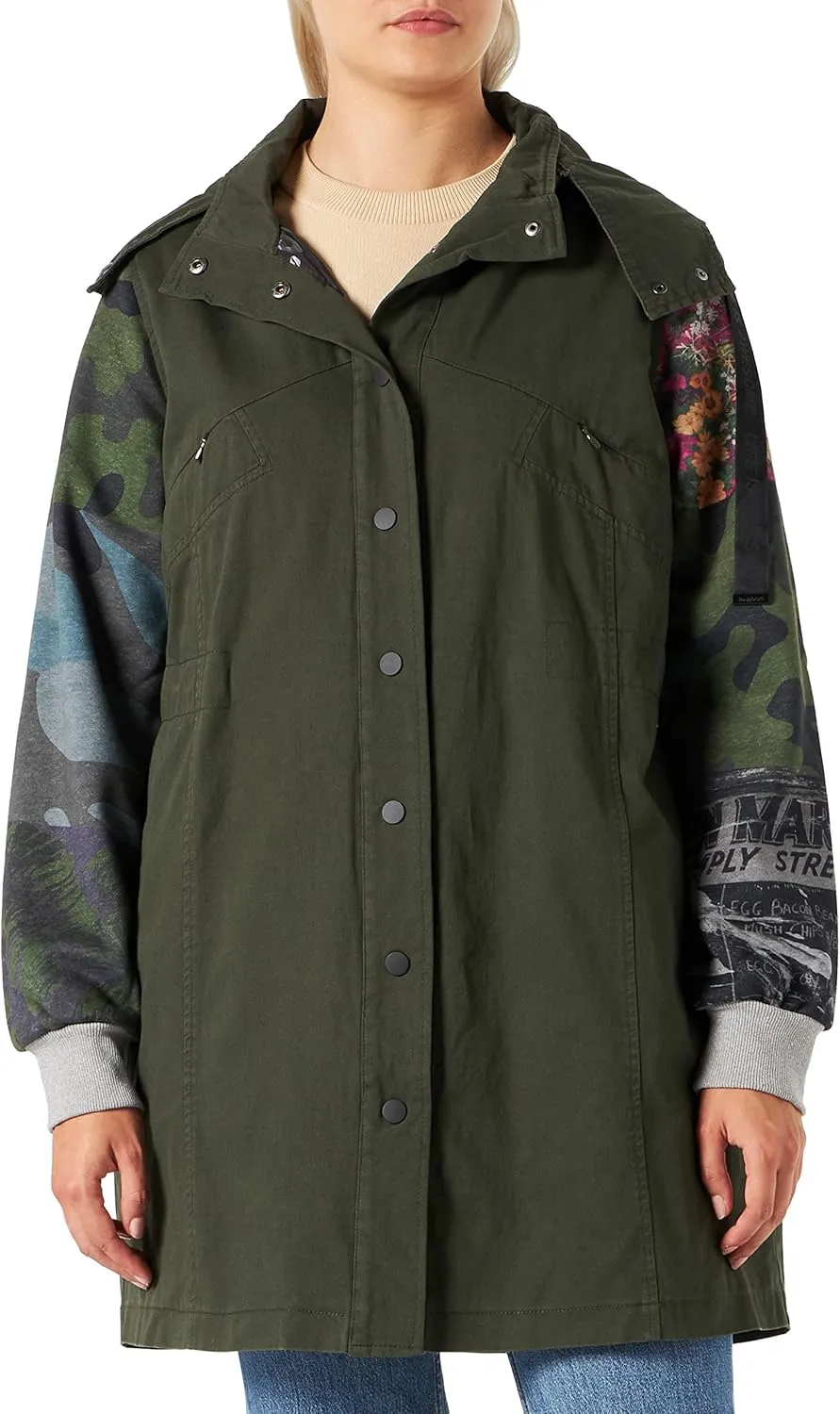 Desigual Damen Parka - Khaki, Camouflage-Ärmel, XL 22WWEWAG4092 GR. XL Desigual Damen Parka - Khaki, Camouflage-Ärmel, XL 22WWEWAG4092 GR. XL