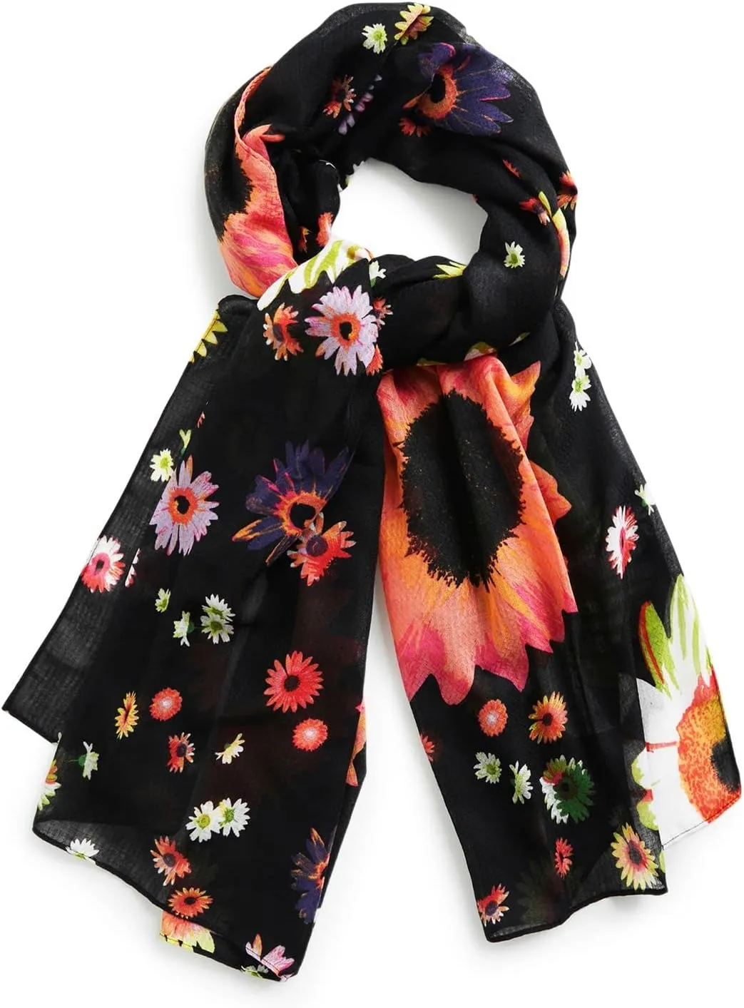 Desigual Damen Schal „Daisy“ - Schwarz mit buntem Blumenmuster 22WAWA17 Desigual Damen Schal „Daisy“ - Schwarz mit buntem Blumenmuster 22WAWA17