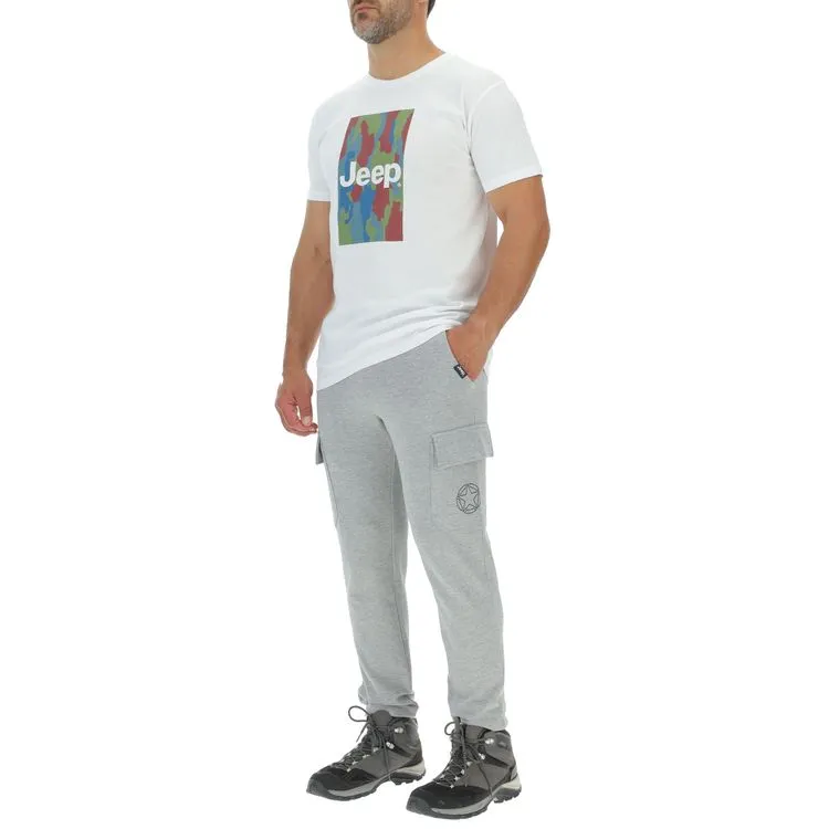 JEEP Herren Cargo-Jogginghose O102896GR - Graue Hose mit Jeep-Star-Print und Cargotaschen GR. XXL JEEP Herren Cargo-Jogginghose O102896GR - Graue Hose mit Jeep-Star-Print und Cargotaschen GR. XXL