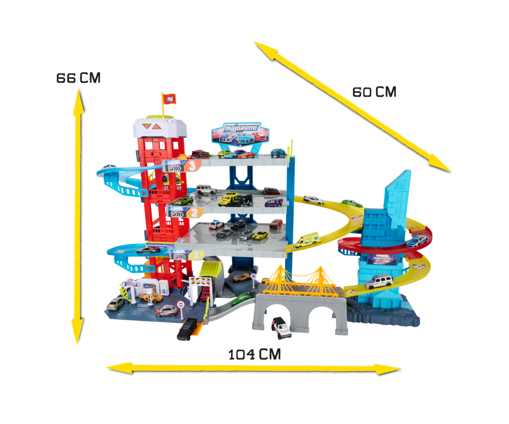 Majorette Double Track Garage + 4 Vehicles