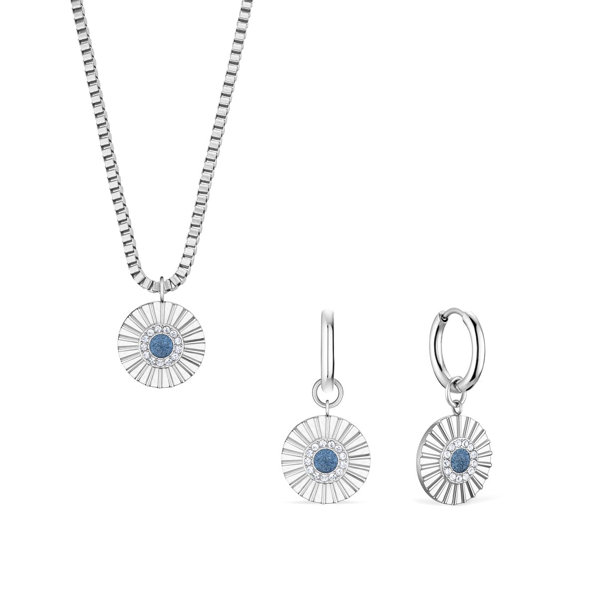 Bering 465-765-Steel-Blue Damenset, Kette/Ohrringe, Silber, Blau Bering 465-765-Steel-Blue Damenset, Kette/Ohrringe, Silber, Blau