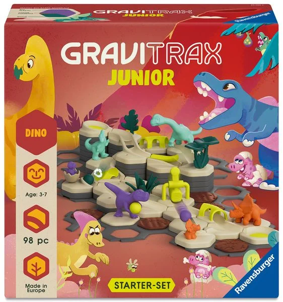 Ravensburger GraviTrax Junior Starter-Set L Dino24586 - Erweiterbare Kugelbahn für Kinder, Murmelbahn aus umweltfreund