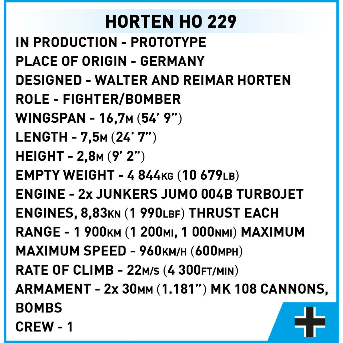 COBI 5757 - HORTEN HO 229 SCALE 1:32 - Bild 16 COBI 5757 - HORTEN HO 229 SCALE 1:32 - Bild 16