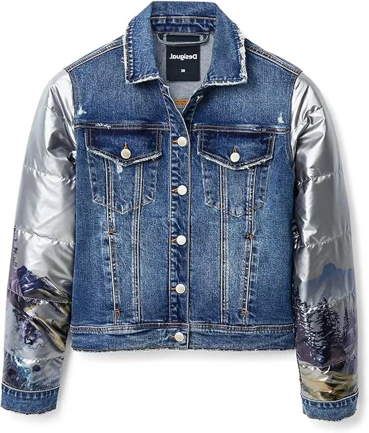 Desigual Damen Jacke - Jeansjacke mit silbernen Ärmeln 22WWEWAX2004 GR. S Desigual Damen Jacke - Jeansjacke mit silbernen Ärmeln 22WWEWAX2004 GR. S
