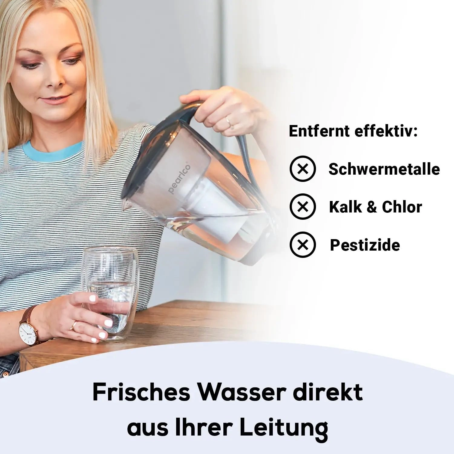 PEARLCO 289005 Wasserfilter Anthrazit inkl. 1 Classic Filterkartusche – kompatibel mit Brita Classic
