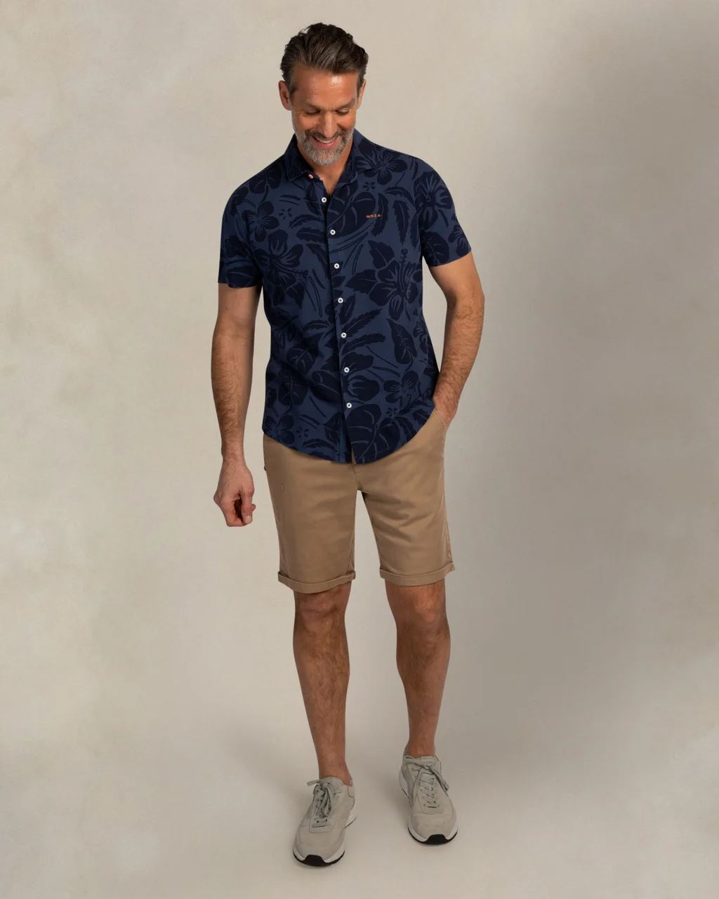 NZA 26CN589SNS/M Hemd - Kurzarm / Blau / Blumen - M