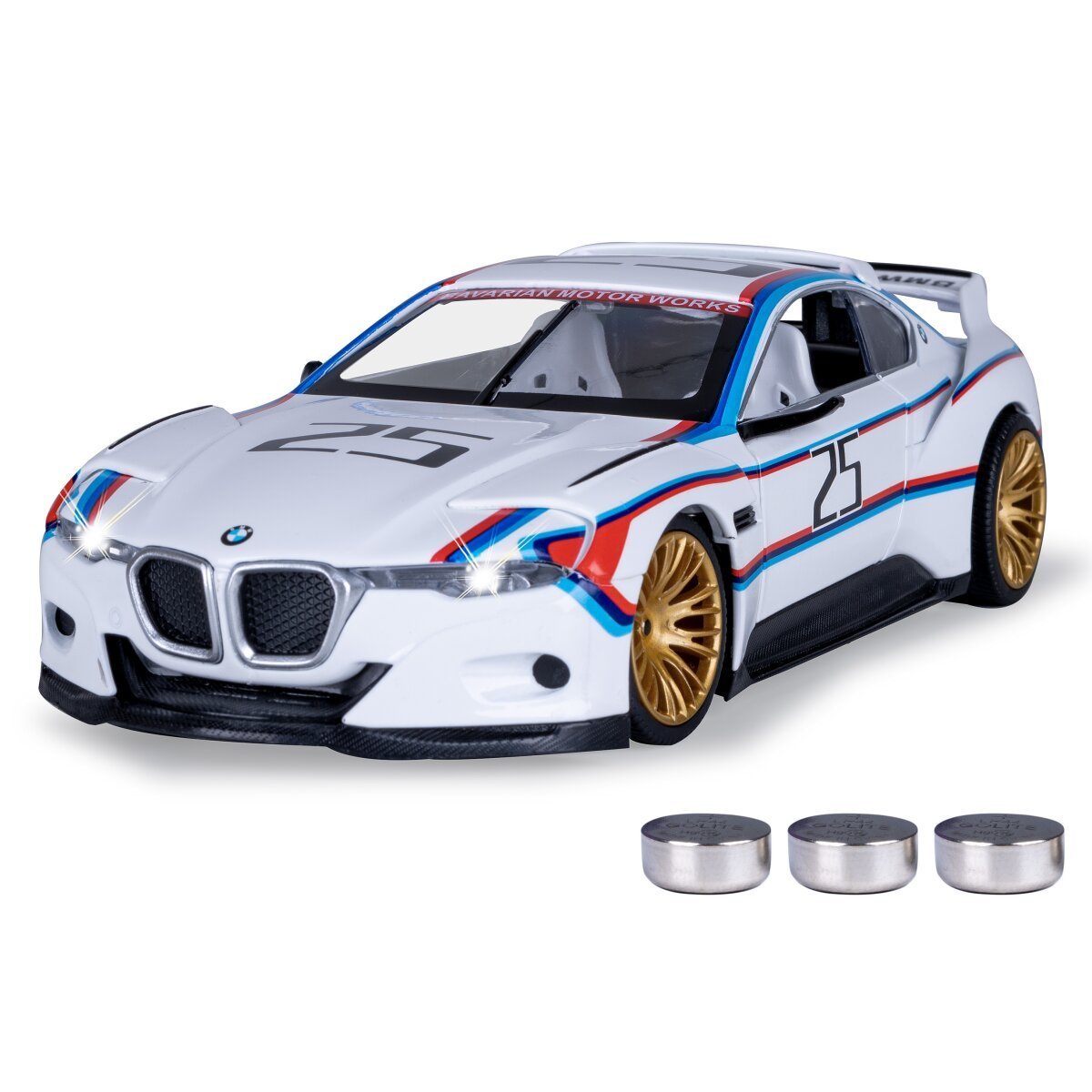 JAMARA BMW 3.0 CSL Hommage R Diecast 1:24 weiß inkl. Knopfzellen ab 3 Jahren