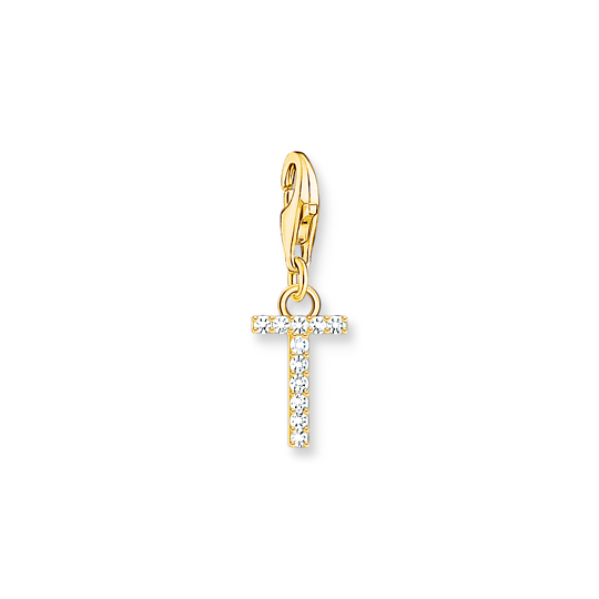 Thomas, Sabo, Anhänger, Charm-Club, Buchstabe, T, Silber, Vergoldet, Gelbgold, Zirkonia, Weiß, 1983-414-14, Kreuz, Symbol, Zubehör