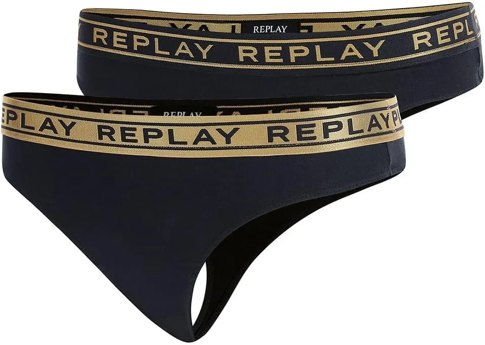 REPLAY Damen String I101306BG – Schwarz/Gold, 2er Pack Cotton-Mix REPLAY Damen String I101306BG – Schwarz/Gold, 2er Pack Cotton-Mix