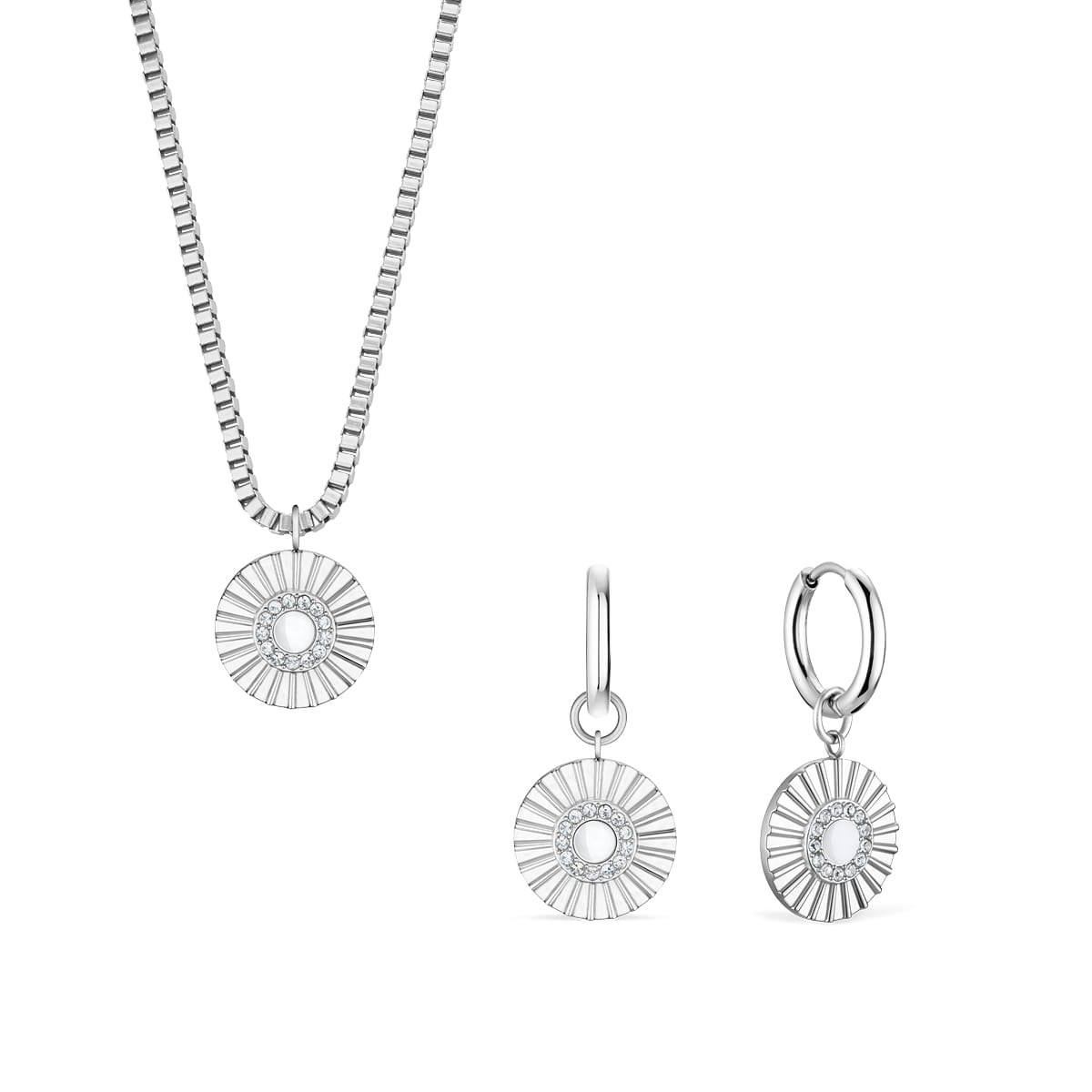Bering 465-765-Steel-White Damenset, Kette/Ohrringe, Silber, Weiß