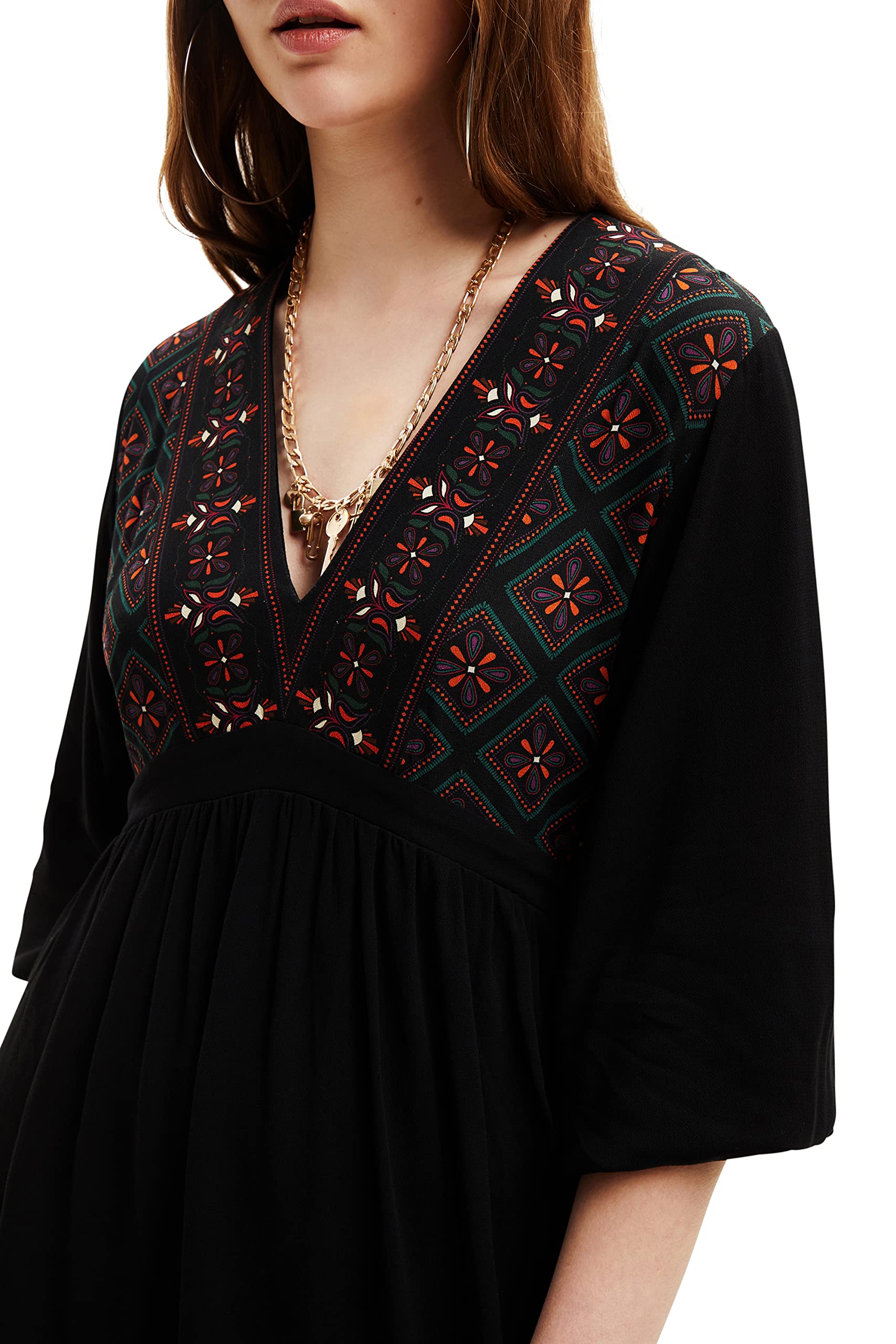 Desigual Damen Casual Dress - Langarmkleid mit geometrischem Muster. Schwarz GR. XXL Desigual Damen Casual Dress - Langarmkleid mit geometrischem Muster. Schwarz GR. XXL