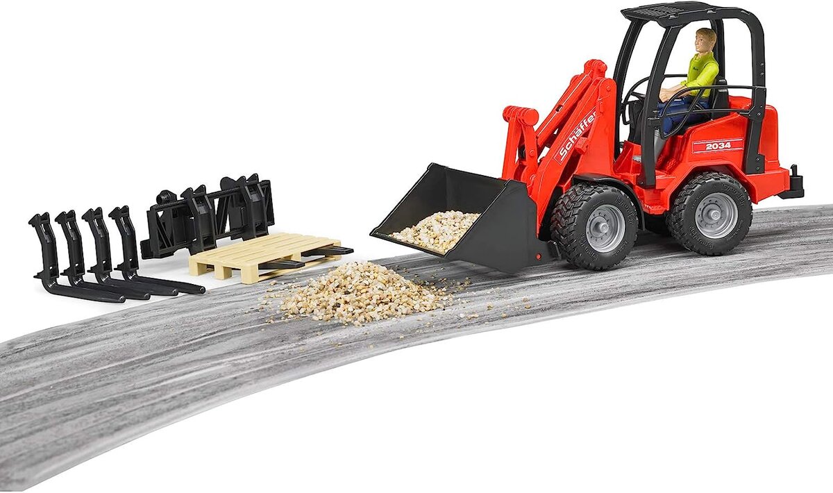 BRUDER 02191 - Schäffer Hoflader 2630 mit Figur und Zubehör Maschine, Bulldozer, Person