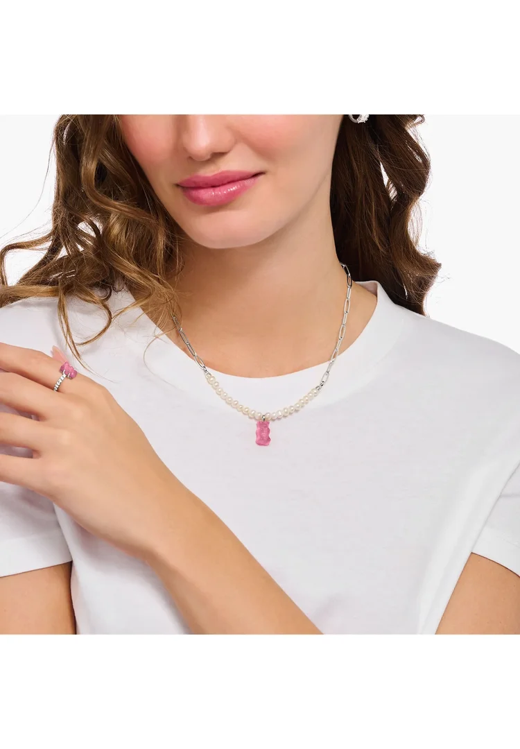 Thomas Sabo Kette Haribo Mit Goldbär Länge 45 Cm Perlen Pink Silber KE2207-082-9-L45V Thomas Sabo Kette Haribo Mit Goldbär Länge 45 Cm Perlen Pink Silber KE2207-082-9-L45V