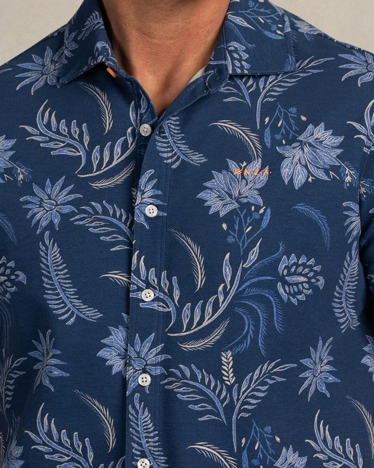 NZA 26CN588SNS/M Hemd - Kurzarm / Blau / Blumen - M