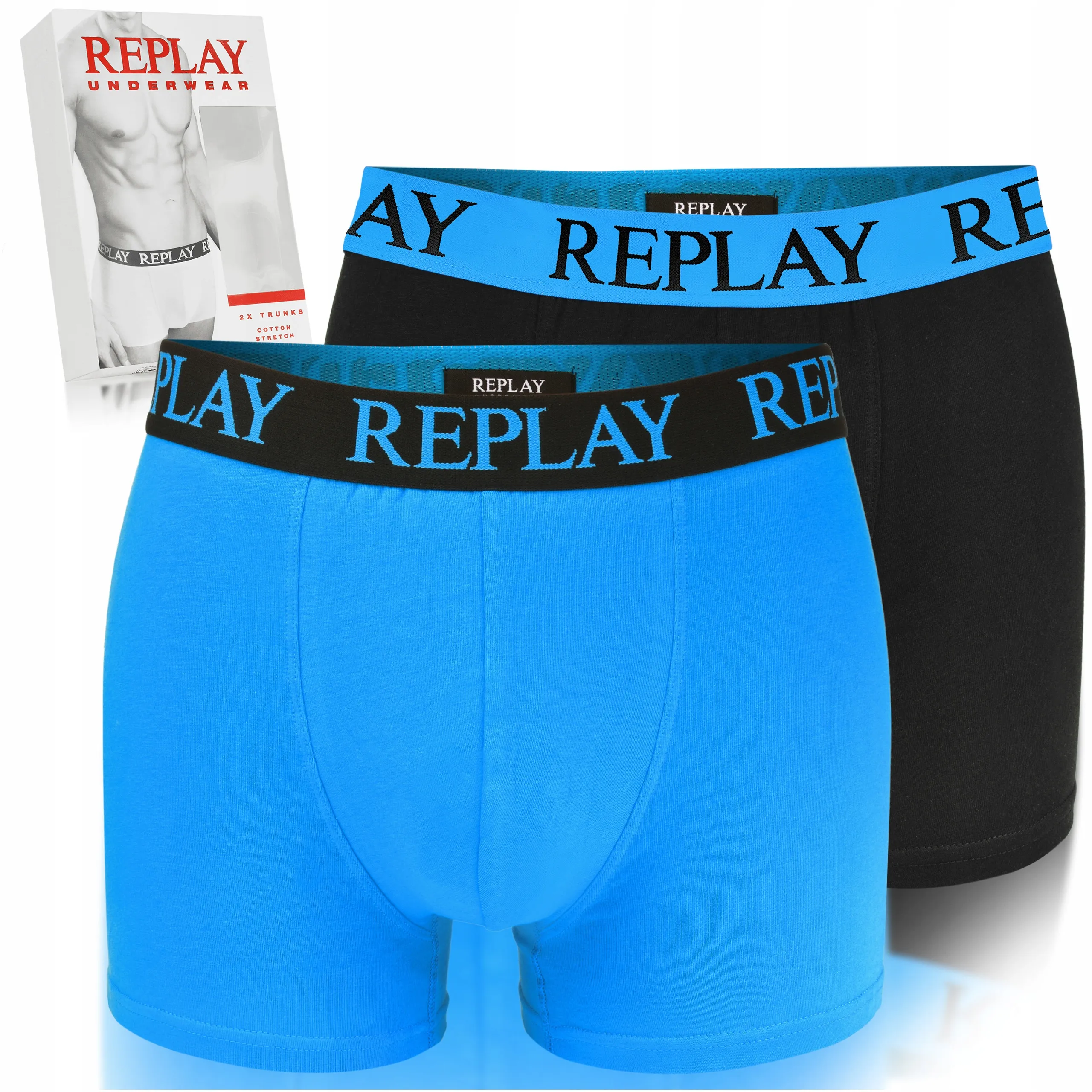REPLAY Herren Boxershorts I101143BB - Blau/Schwarz, 2er Pack mit Logo-Bund GR. L REPLAY Herren Boxershorts I101143BB - Blau/Schwarz, 2er Pack mit Logo-Bund GR. L