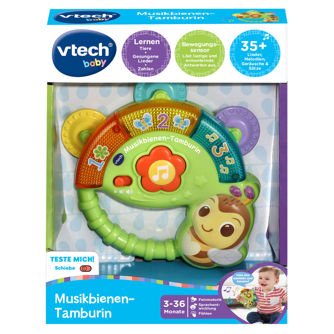 VTech Musikbienen-Tamburin 80-558604 VTech, Musikbienen-Tamburin, 80-558604, Spielzeug, Baby, Person, Rassel, Gesicht