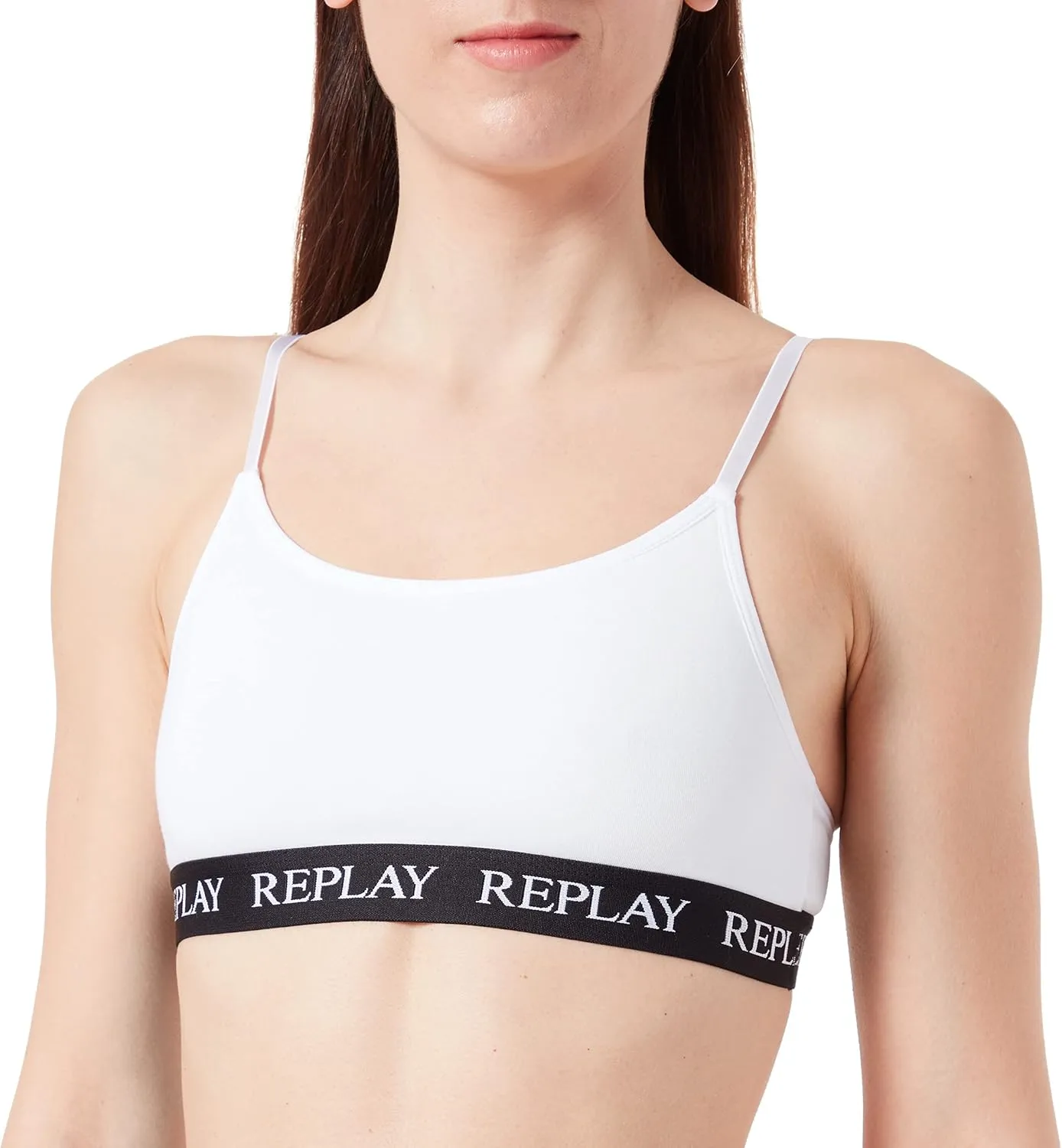 REPLAY Damen Bralette I101298WH - Weiß, Soft-BH mit Logo-Bund und verstellbaren Trägern REPLAY Damen Bralette I101298WH - Weiß, Soft-BH mit Logo-Bund und verstellbaren Trägern