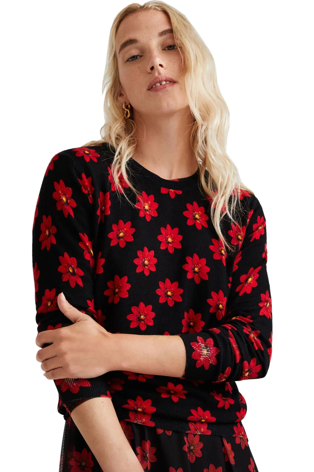 Desigual Damen Pullover „Nicaragua“ - Schwarz mit roten Punkten 21WWJF823001 GR. M Desigual Damen Pullover „Nicaragua“ - Schwarz mit roten Punkten 21WWJF823001 GR. M