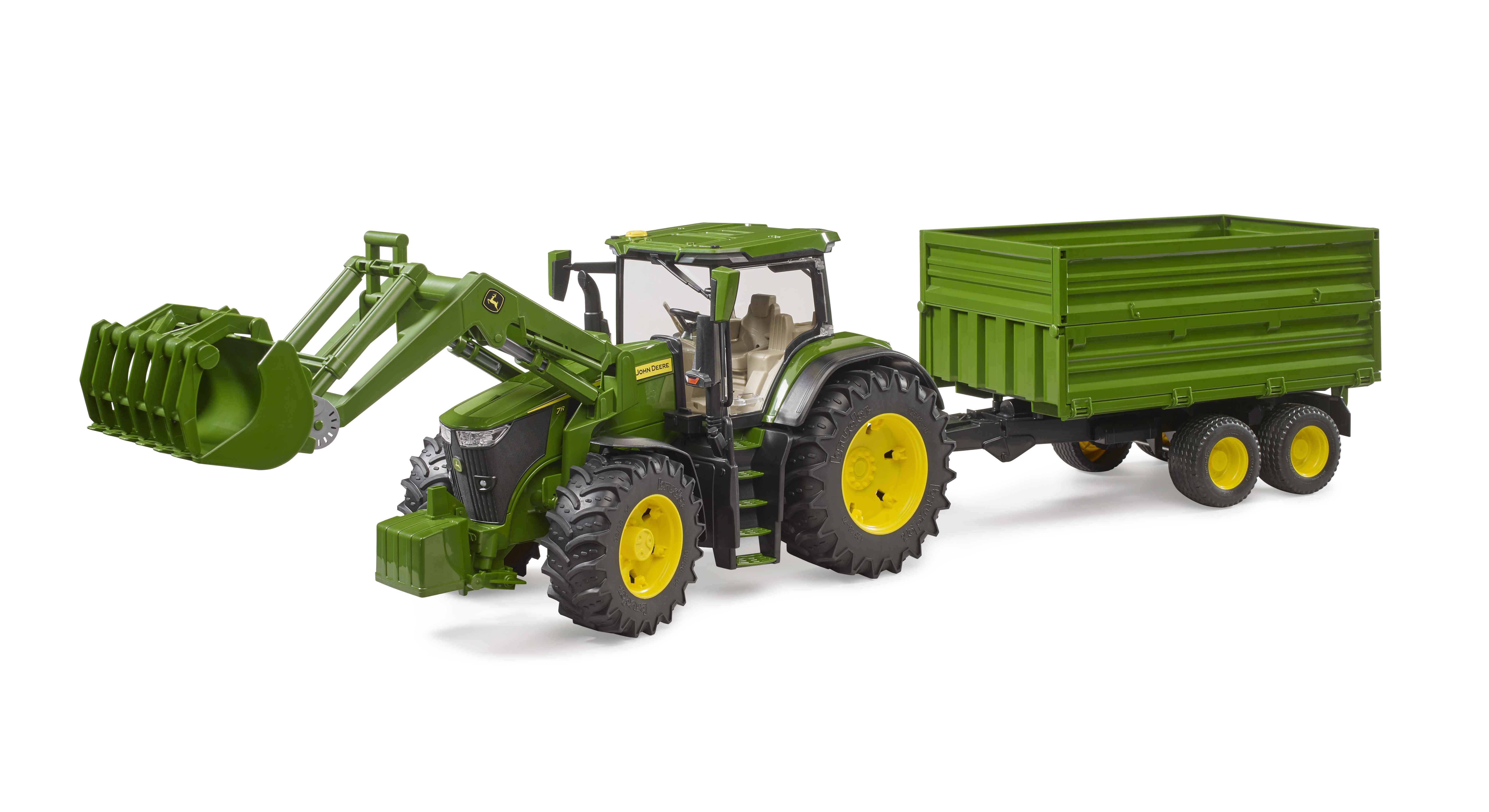 BRUDER 03155 - John Deere 7R 350 mit Frontlader und Tandemachstransportanhänger