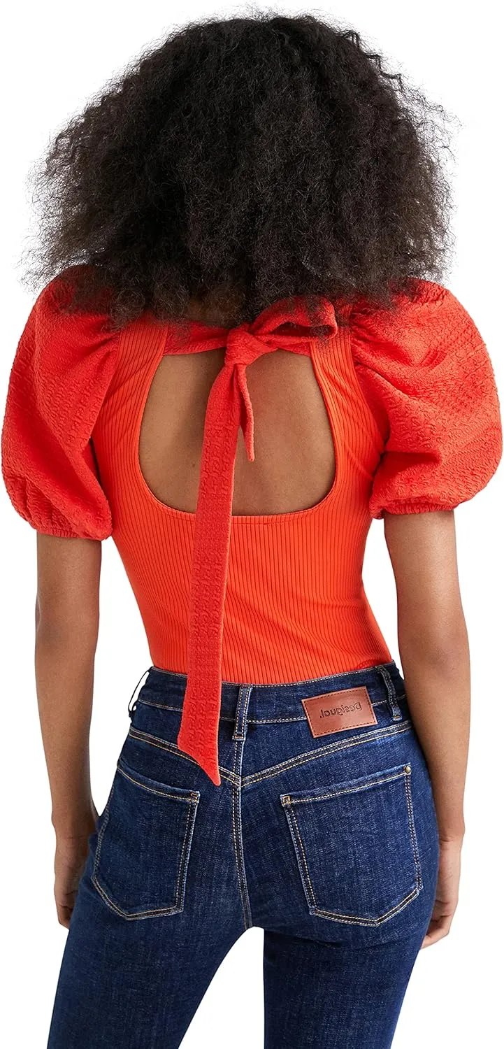 Desigual Damen Body - Oranger Body mit Puffärmeln 22WWQK187002 GR. L Desigual Damen Body - Oranger Body mit Puffärmeln 22WWQK187002 GR. L