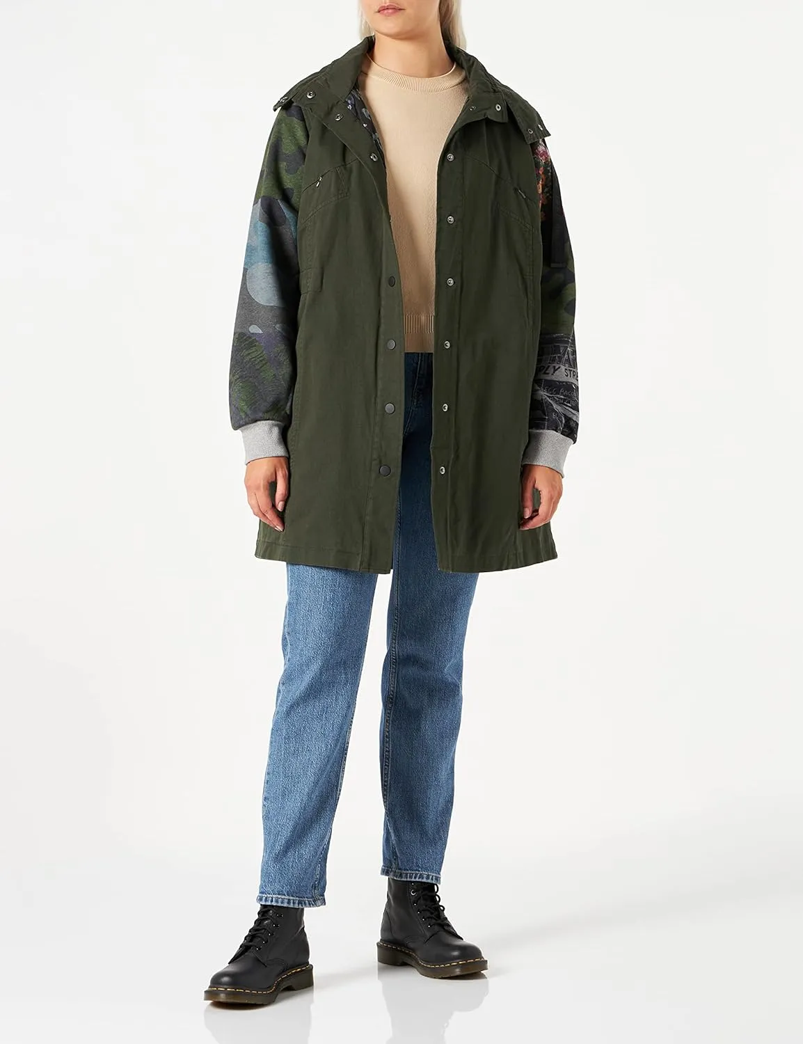 Desigual Damen Parka - Khaki, Camouflage-Ärmel, XL 22WWEWAG4092 GR. XL Desigual Damen Parka - Khaki, Camouflage-Ärmel, XL 22WWEWAG4092 GR. XL