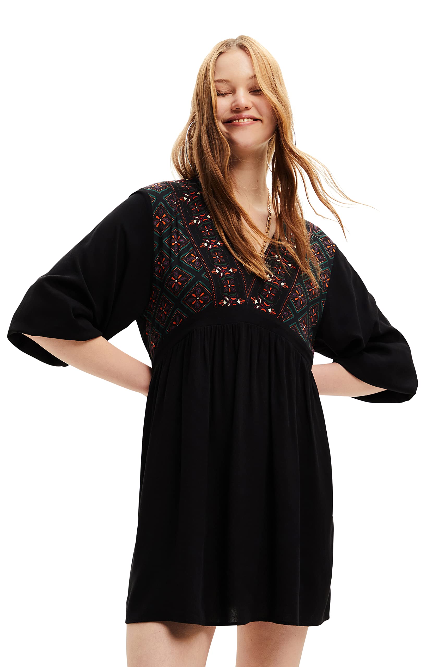 Desigual Damen Casual Dress - Langarmkleid mit geometrischem Muster. Schwarz GR. XXL Desigual Damen Casual Dress - Langarmkleid mit geometrischem Muster. Schwarz GR. XXL
