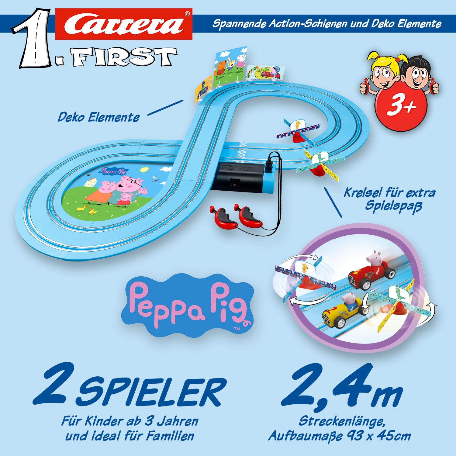 Carrera FIRST Peppa Pig Kids GranPrix Rennbahn ab 3 Jahren 20063043 Werbung, Plakat, Wasser