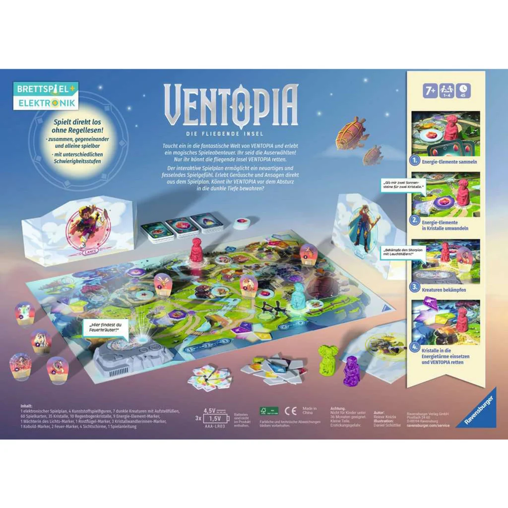 Ravensburger 24582 Ventopia - Die fliegende Insel, Brettspiel mit Elektronik für Kinder ab 7 Jahren für 1 bis 4 Spiele